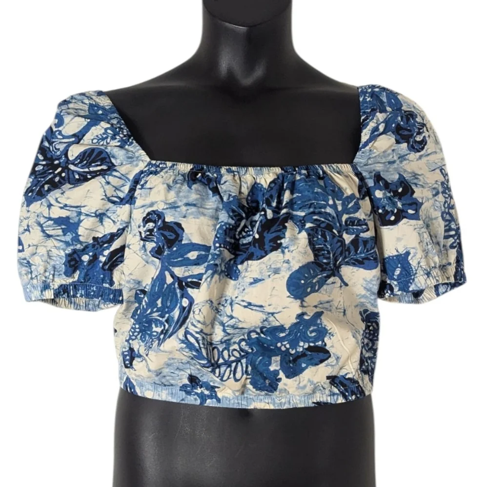 H&M Floral Puff Sleeve Cropped Top | Size L